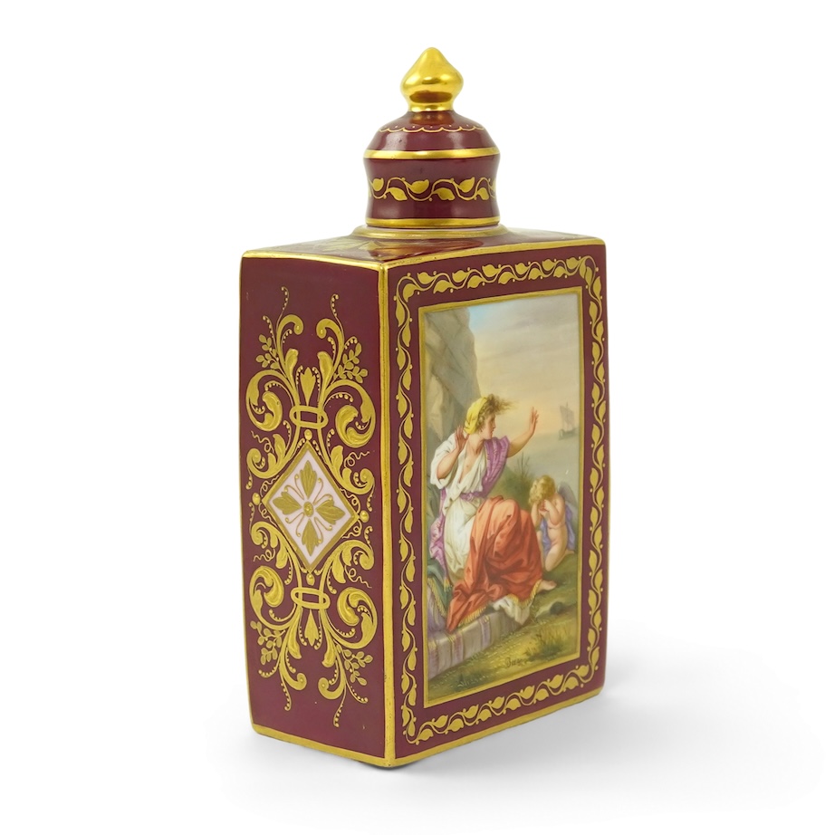 A Vienna style porcelain tea caddy and cover, late 19th century